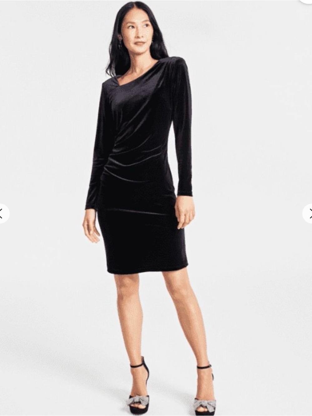 INC International Concepts Black Velvet Long-Sleeve Sheath Dress